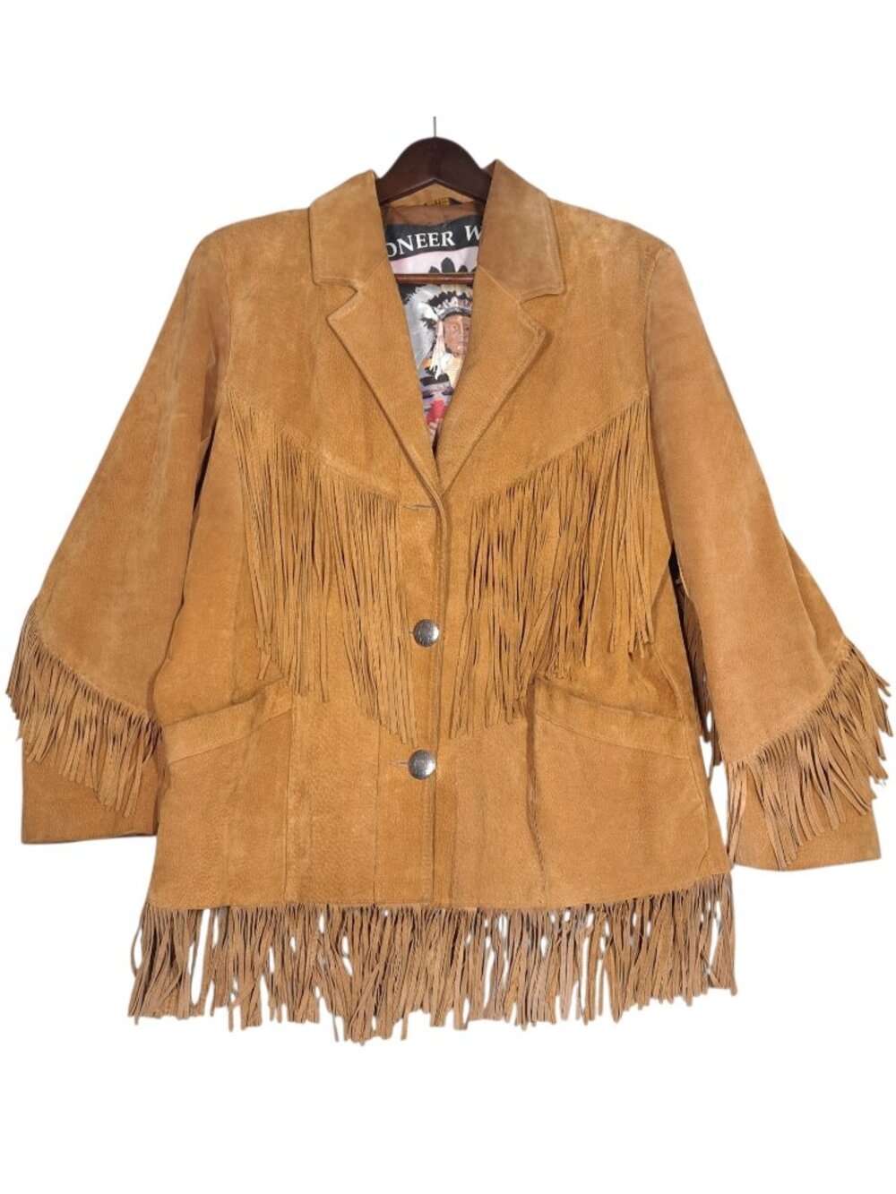 Womens Pioneer Wear Suede Fringe Jacket 14 Festival Western Tan Brown READ Vtg